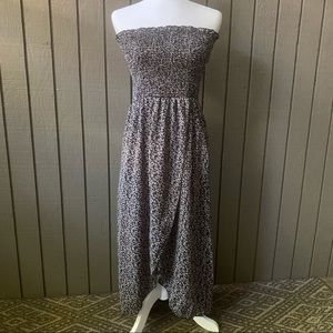 SHEIN Women's Ditsy Floral Print Split Strapless Thigh Shirred Maxi Dress